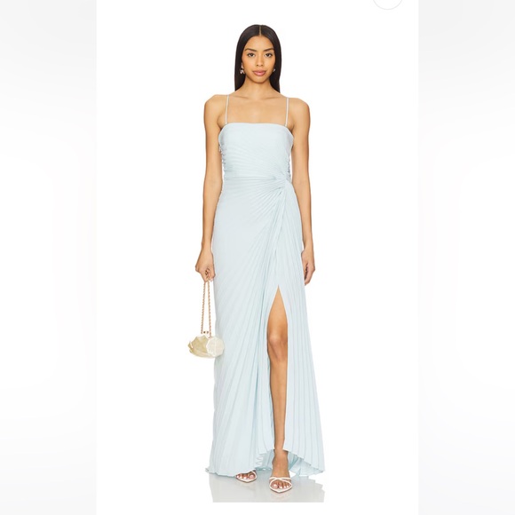 alc blue strapless dress ALC Bianca Strapless Pleated Maxi Dress by ALC